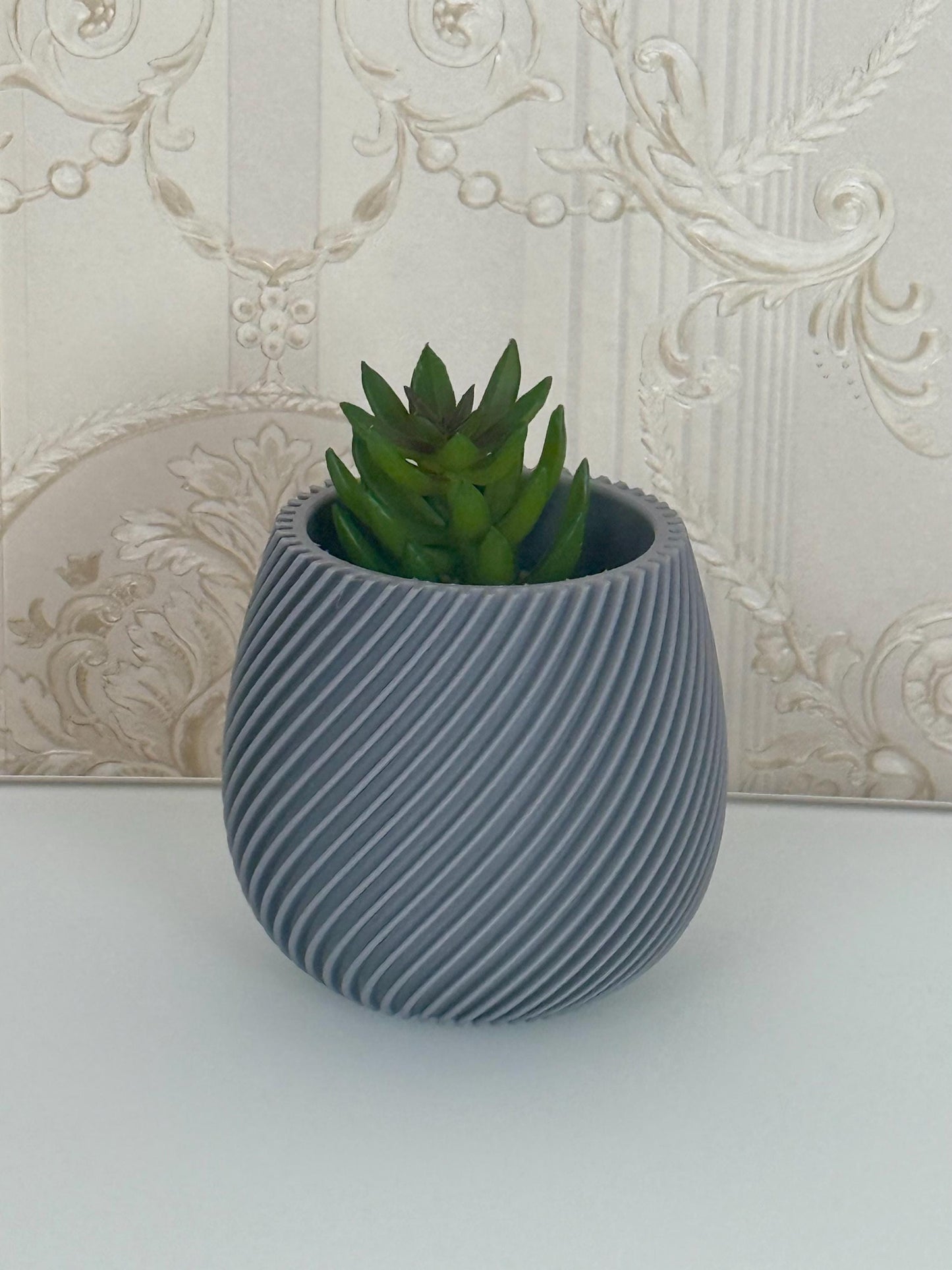 Handgefertigtes Deko-Set Vase, Blumentopf & Untersetzer | Modernes Design | Zemer-Technik - Grau