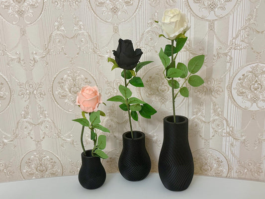 3er-Set handgefertigte Vasen in Schwarz | Modernes 3D-Streifen-Design | Zemer-Technik - Schwarz
