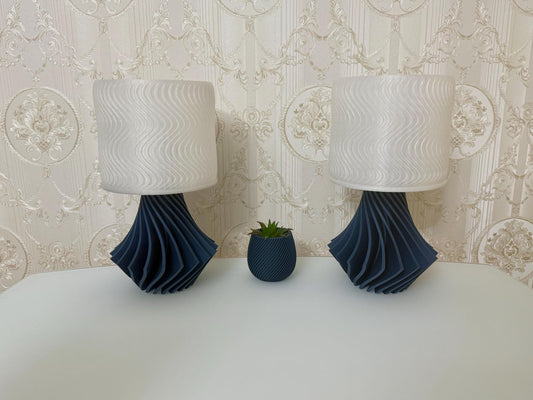 Handgefertigtes Lampenset mit modernem 3D-Design | Blau & Weiß | Zemer-Technik - Blau