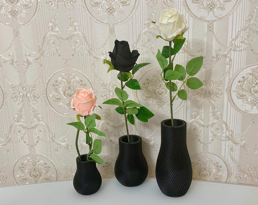 Set of 3 Handmade Black Vases