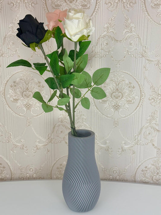 Handgefertigtes Deko-Set Vase, Blumentopf & Untersetzer | Modernes Design | Zemer-Technik - Grau