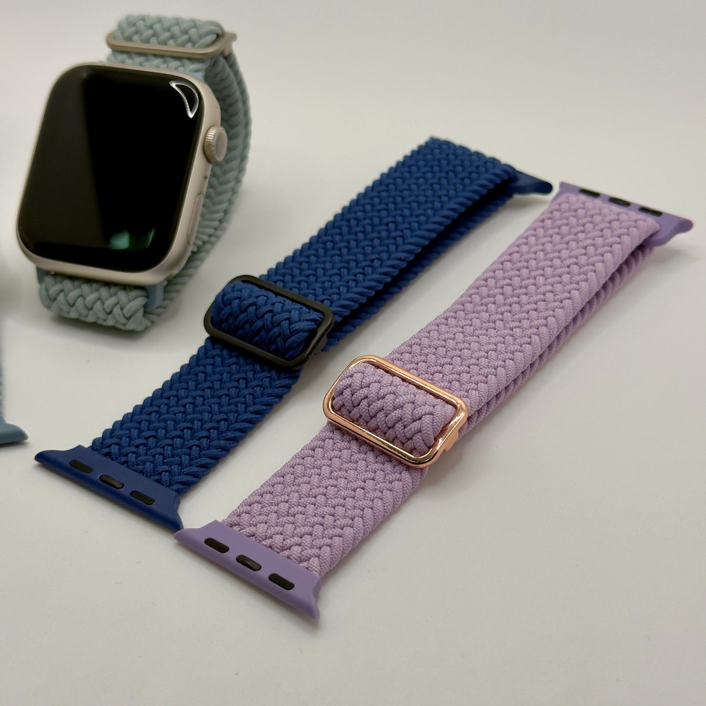 Geflochtenes Apple Watch Armband – Verstellbares Nylon  Solo Loop Stil – kompatibel mit 38–45mm – viele Farben (Lavendel, Blau, Mint, Rot)