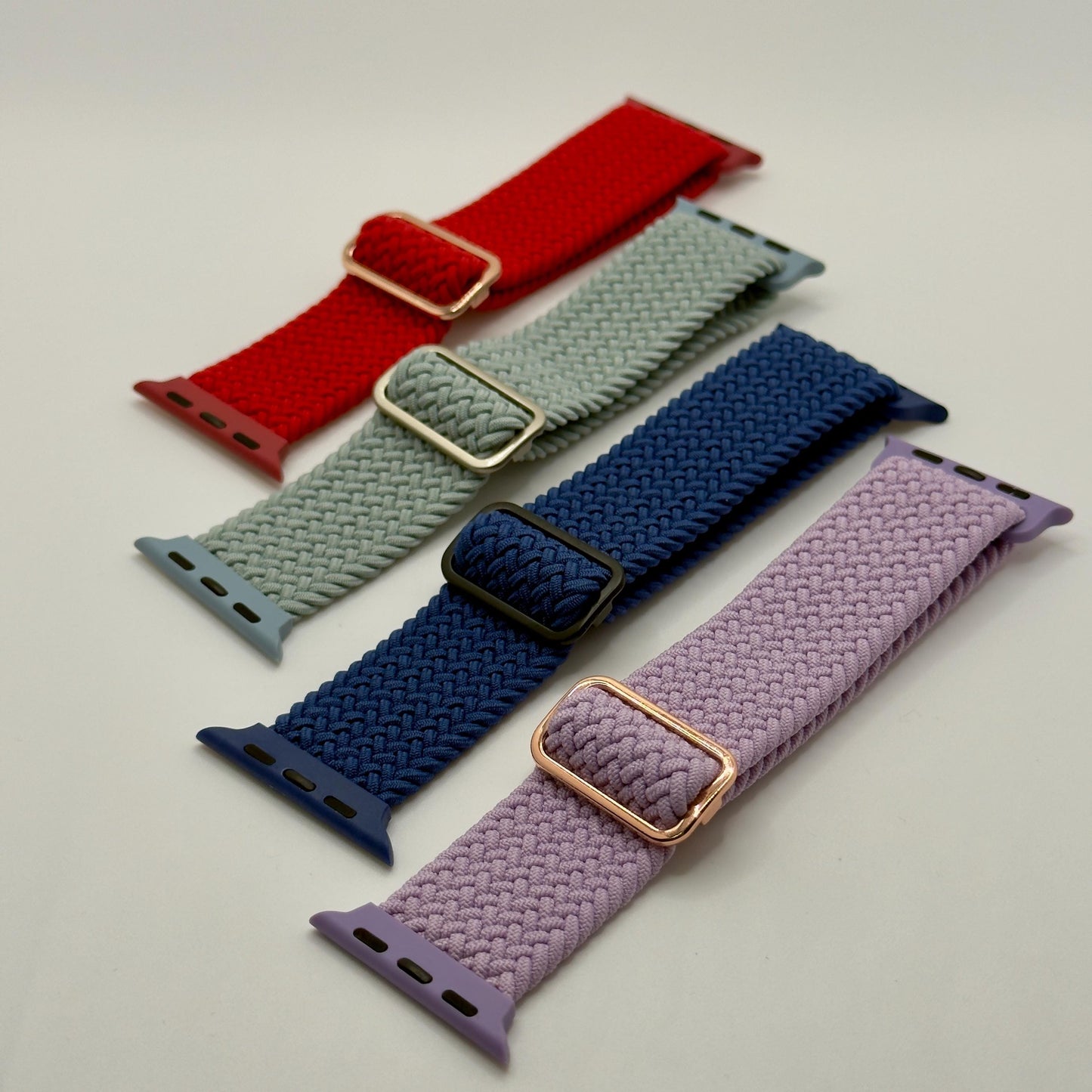 Geflochtenes Apple Watch Armband – Verstellbares Nylon  Solo Loop Stil – kompatibel mit 38–45mm – viele Farben (Lavendel, Blau, Mint, Rot)