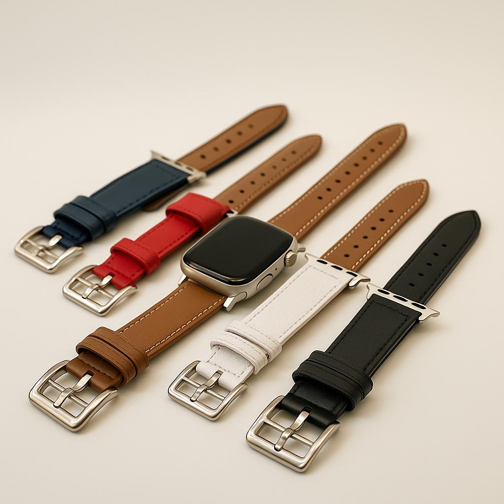 Apple Watch Lederarmband – Klassisches Design mit Metallschließe – 38–45mm – hochwertiges Kunstleder in vielen Farben